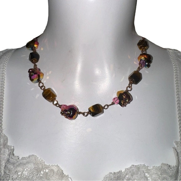 Tigers Eye Swarovski Crystal Skulls Necklace - Picture 2 of 4